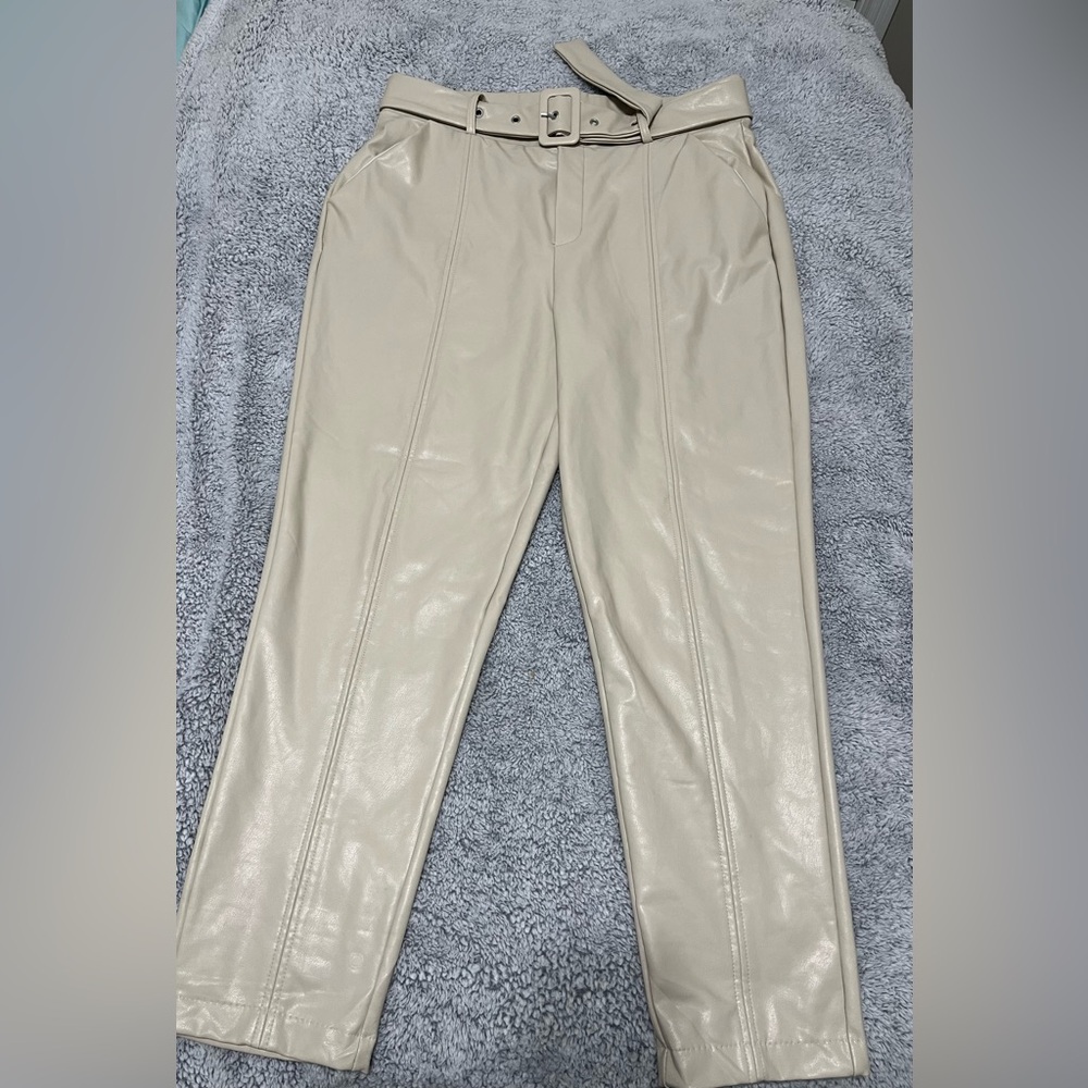 Fashion Nova Beige Faux Leather Trousers